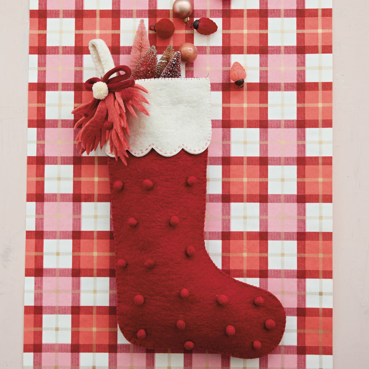 Handmade Wool Felt Stocking with Scalloped Cuff
